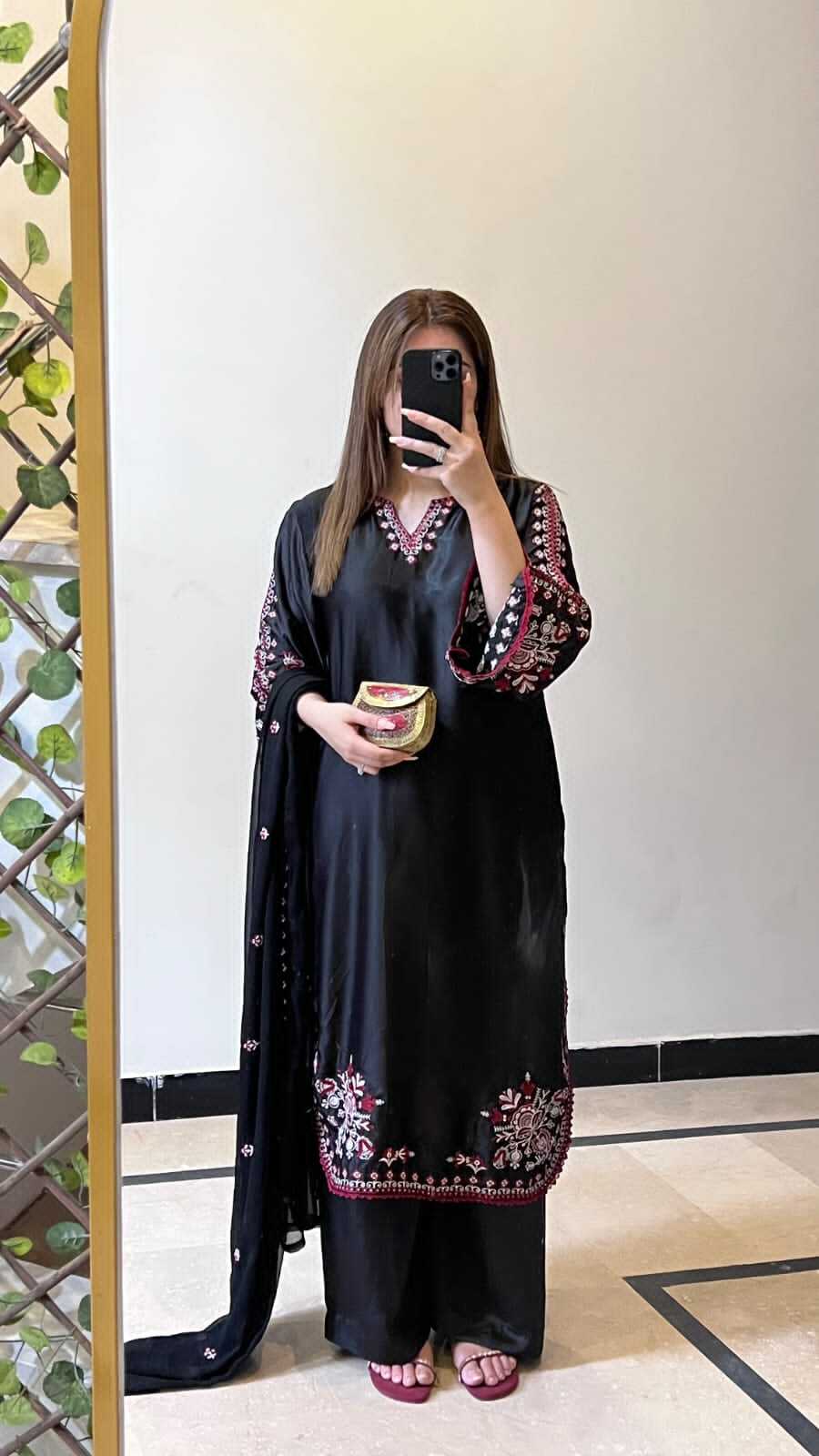 Embroidered Silk 3 Piece Suit