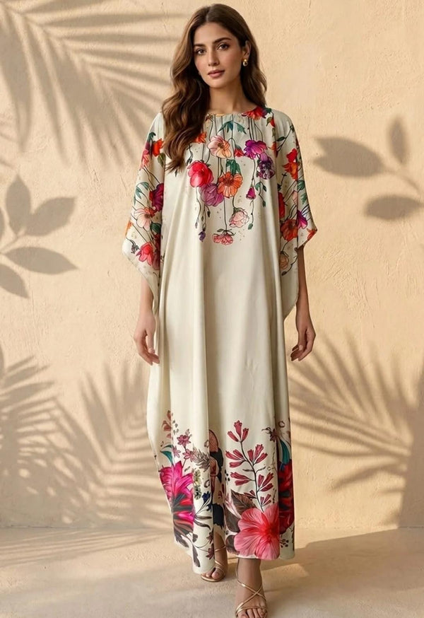 Printed Soft Cotton Silk Kaftan Dress