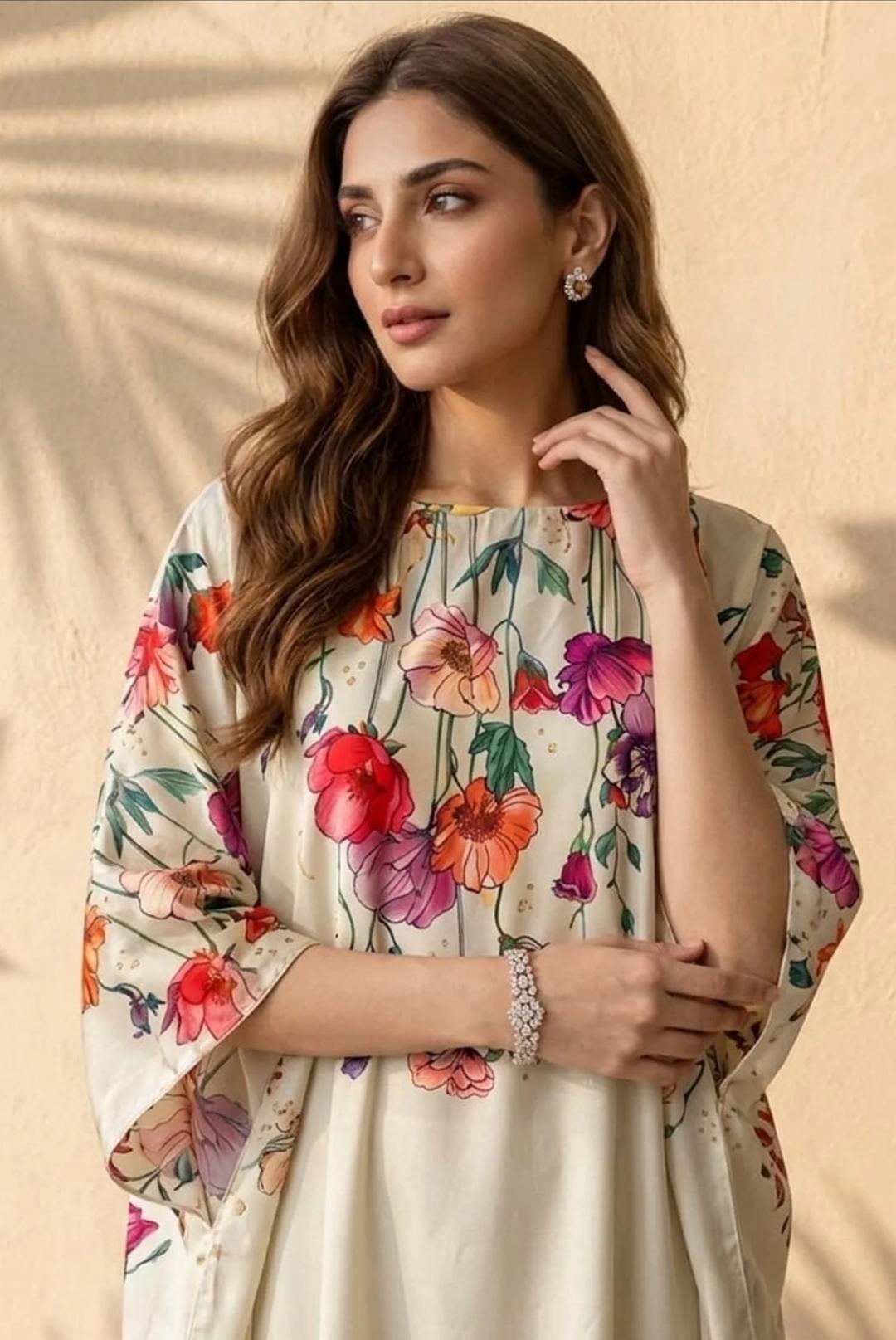 Printed Soft Cotton Silk Kaftan Dress