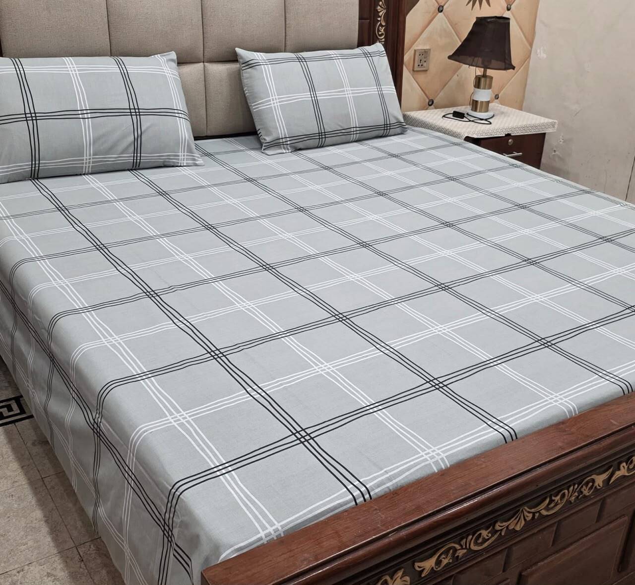 Pure Cotton Elastic Fitted Bedsheet Set – King Size