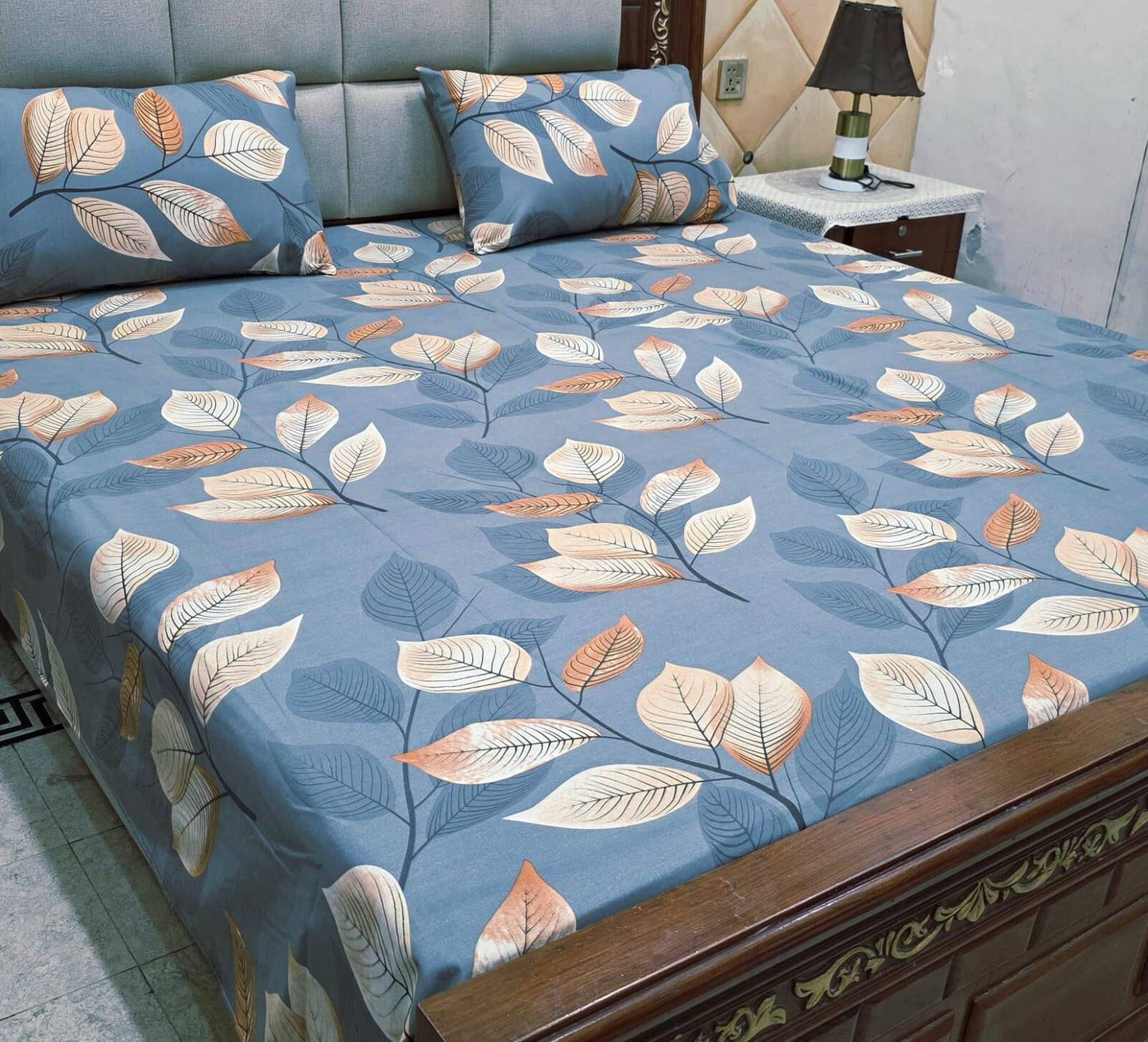 Pure Cotton Elastic Fitted Bedsheet Set – King Size