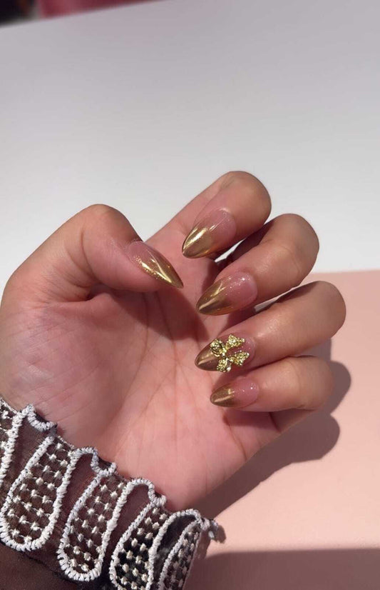 Golden and Pink French Nails