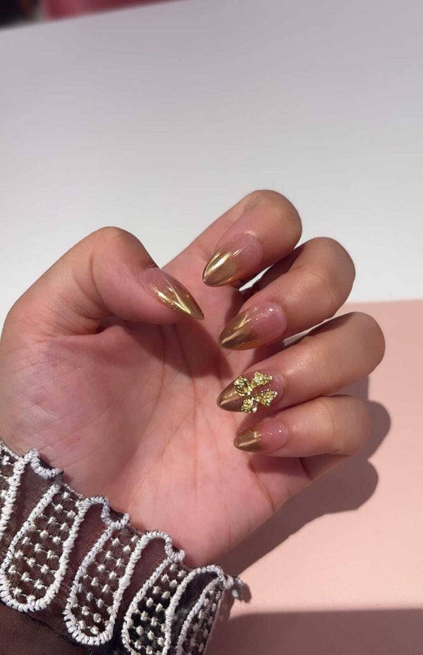Golden and Pink French Nails