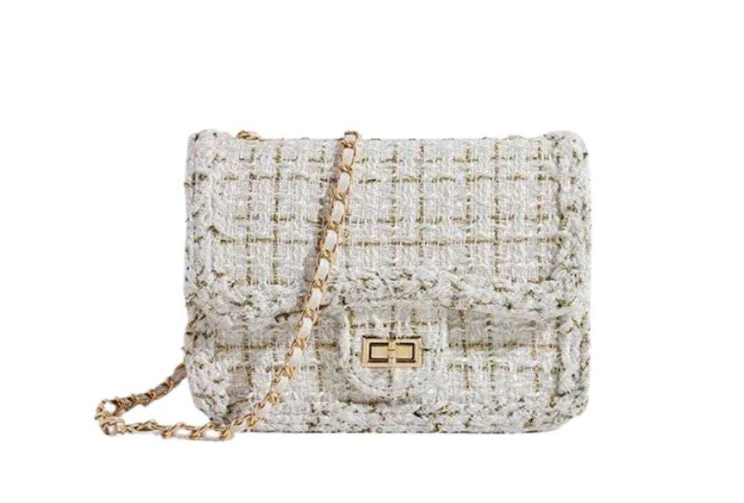 French Style Plaid Chain Cross Body Bag