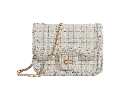French Style Plaid Chain Cross Body Bag