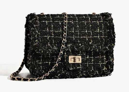French Style Plaid Chain Cross Body Bag