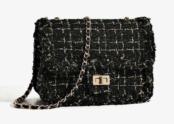 French Style Plaid Chain Cross Body Bag